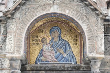 Madonna ve çocuk güney revağı Panagia Kapnikarea Kilisesi, Atina, Yunanistan, Mozaik.