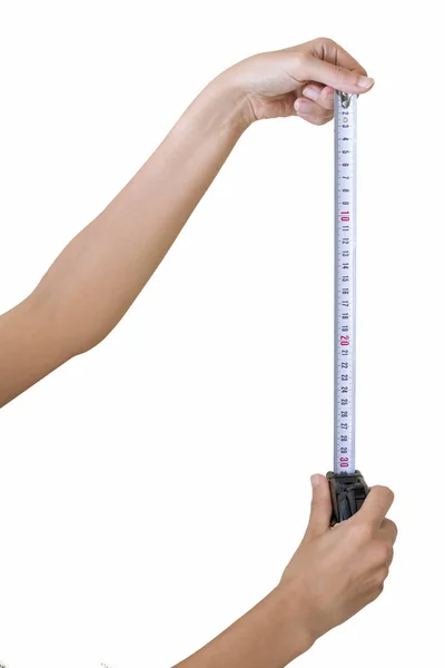 Mulher usando fita métrica — Fotografia de Stock