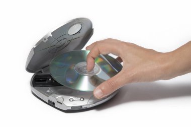 Placing Cd Inside Portable Cd Player clipart