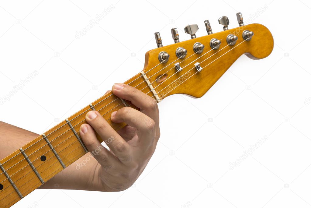 Playing Electric Guitar, Isolated On White Background