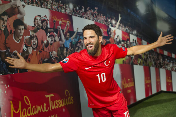 ISTANBUL,TURKEY, DECEMBER 19, 2017: Wax sculpture of Arda Turan at Madame Tussauds Istanbul. Arda Turan is a Turkish professional footballer who plays for Spanish club FC Barcelona.