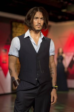 Istanbul, Türkiye, 19 Aralık 2017: Johnny Depp Madame Tussauds Istanbul, balmumu heykel. Johnny Depp bir Amerikan aktör, yapımcı ve müzisyen olduğunu.