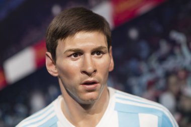 Istanbul, Türkiye, 19 Aralık 2017: Lionel Messi Madame Tussauds İstanbul balmumu heykel. Messi Barcelona İspanyolca kulübü için bir ileri bir Arjantinli profesyonel futbolcu.