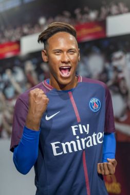 Istanbul, Türkiye, 19 Aralık 2017: Balmumu heykel Madame Tussauds İstanbul Neymar Jr. Neymar Jr olarak ilet Fransız kulübü Paris Saint-Germain bir Brezilyalı profesyonel futbolcu