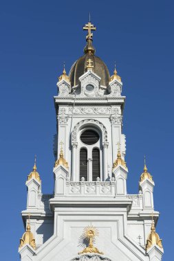 Istanbul, Türkiye, 17 Ocak 2018: Dış detay Bulgar St Stephen Kilisesi, Balat, yapılmış ünlü bir Ortodoks Kilisesi dökme demir öğeleri neo-Gotik tarzda Prefabrik.