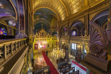 Istanbul, Türkiye, 17 Ocak 2018: İç detay Bulgar St Stephen Kilisesi, Balat, yapılmış ünlü bir Ortodoks Kilisesi dökme demir öğeleri neo-Gotik tarzda Prefabrik.