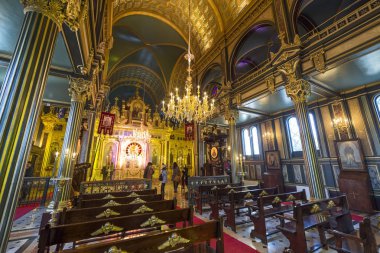 Istanbul, Türkiye, 17 Ocak 2018: İç detay Bulgar St Stephen Kilisesi, Balat, yapılmış ünlü bir Ortodoks Kilisesi dökme demir öğeleri neo-Gotik tarzda Prefabrik.