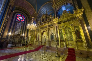 Istanbul, Türkiye, 17 Ocak 2018: İç detay Bulgar St Stephen Kilisesi, Balat, yapılmış ünlü bir Ortodoks Kilisesi dökme demir öğeleri neo-Gotik tarzda Prefabrik.