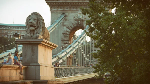 Budapest Ungern Juli 2015 Människor Promenader Och Spendera Tid Hängbron — Stockfoto