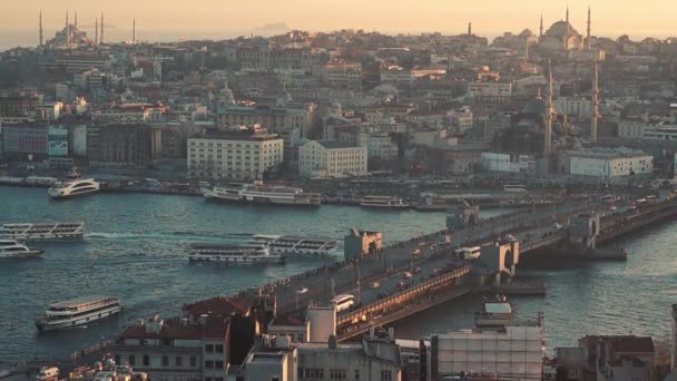 Стамбул Турция Февраля 2017 Вид Галатский Мост Район Эминону Стамбул — стоковое видео