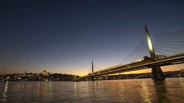 Halic Metro Bridge Golden Horn Night Istanbul Turkey — Stock Photo, Image