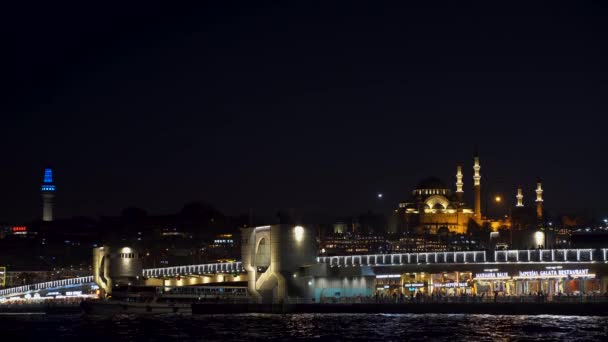 Istanbul Turkey November 2019 Night View Galata Bridge Bridge Spans — стоковое видео