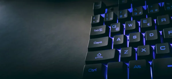 Black Gaming Keyboard With Blue Led Lights — Stock Photo, Image