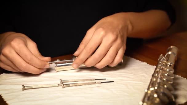 Assembling Flute Footjoint Flute Maintenance — Stock Video