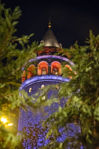 Galatská Věž Noci Istanbul Turecko — Stock fotografie