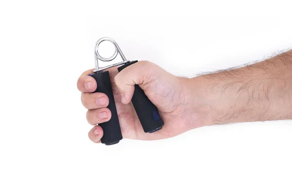 Male Hand Using Muscle Exercising Grip Isolated White Background — Stock Photo, Image