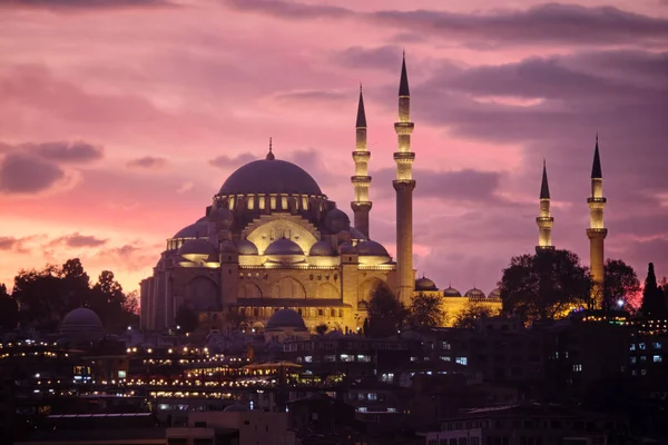 Suleymaniye Mosque Purple Sunset Istanbul Turkey Royalty Free Stock Photos