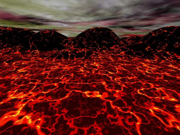 Lava landscape, 3D illustration — Stockfoto