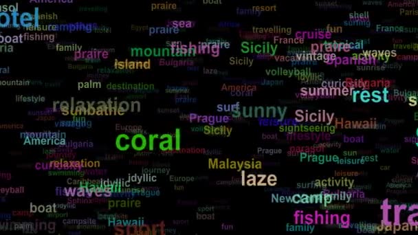 Reisekonzept Wörter, die sich nach links bewegen, nahtlose Schleife — Stockvideo