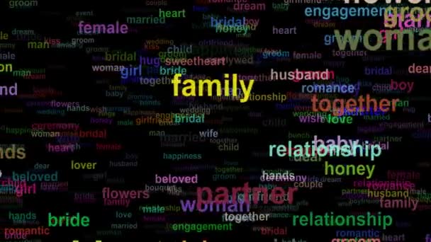 Casamento amor conceito palavras movendo-se direito, loop sem costura — Vídeo de Stock