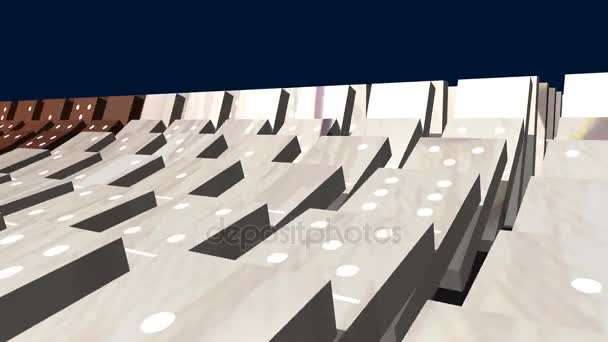 Happy New Year champagne glasses on falling domino bricks, 3D animation — Stock Video