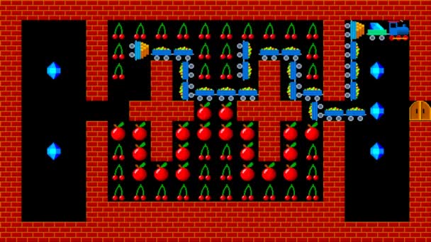 Τρένο παζλ, κινούμενα σχέδια γραφικά παιχνιδιών pixelated ρετρό στυλ χαμηλή ανάλυση, επίπεδο 37 — Αρχείο Βίντεο