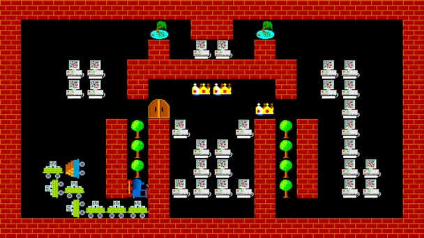 Tåg pussel, retro stil låg upplösning pixelated spelet grafik animering, nivå 33 — Stockvideo
