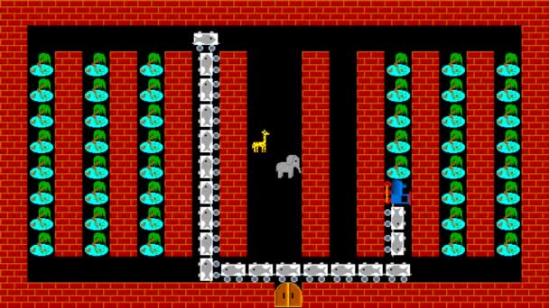 Train puzzle, retro style low resolution pixelated game graphics animation, level 41 — Stock Video