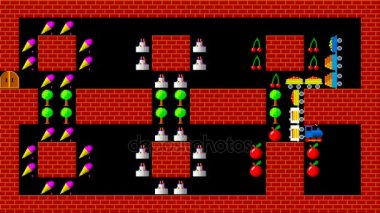 Tren puzzle, retro tarzı düşük çözünürlüklü pixelated oyun grafik animasyon, seviyesi 45