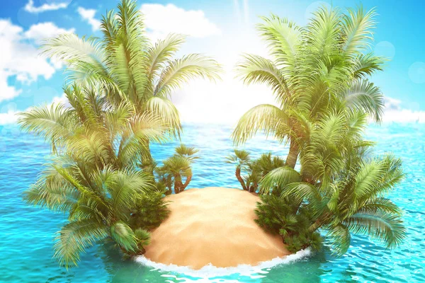 Spiaggia Tropicale Soleggiata Dei Caraibi Con Palme Acqua Turchese Vacanza — Foto Stock