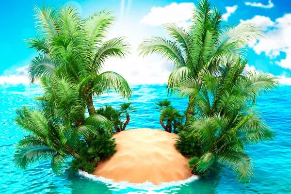 ヤシの木やターコイズブルーの水 カリブ海の島の休暇 暑い夏の日と日当たりの良い熱帯カリブ海のビーチ 3Dレンダリング ロイヤリティフリーのストック画像