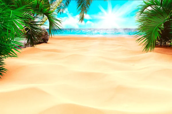 Zomer Achtergrond Natuur Van Tropische Gouden Strand Met Blauwe Lucht — Stockfoto