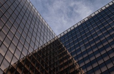 Financial building, view from the bottom, skyscraper, France, Sky, shadow, economy, covid, coronavirus clipart