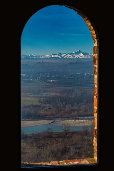 Vista Sobre Las Colinas Nebbiolo Los Alpes Desde Torre Barbaresco Fotos De Stock