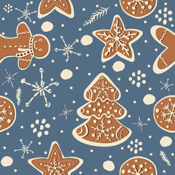 Kreskówka Christmas Cookies Bezszwowe Tło Wzór Koncepcja Wakacje — Wektor stockowy