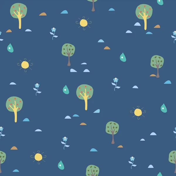 Floral Seamless Pattern Trees Background Vector Illustration — ストックベクタ