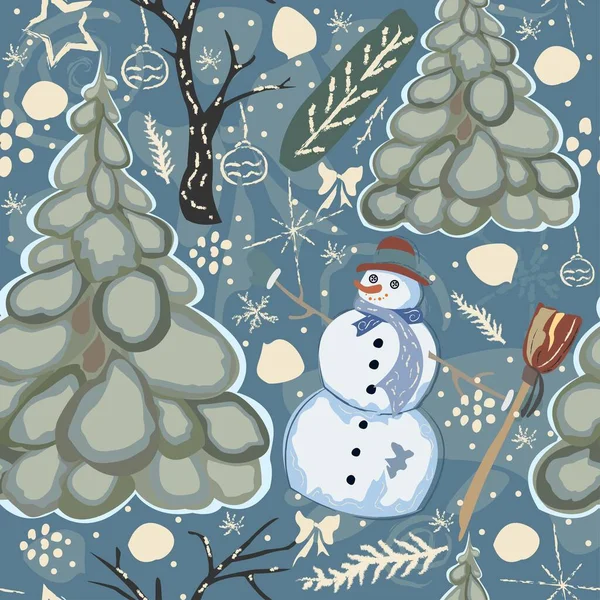 Patrón Navidad Vacaciones Fondo Con Muñeco Nieve — Vector de stock