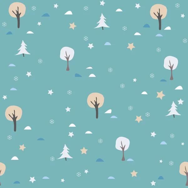Urlaub Weihnachten Muster Hintergrund Mit Bäumen Und Schnee — Stockvektor