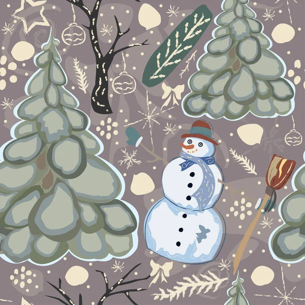 Рождественский Узор Снеговиком — стоковый вектор
