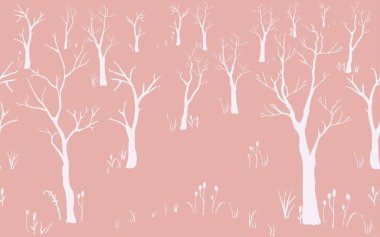 Çiçeksiz desen, ağaçların arkası. Vektör illüstrasyonu 