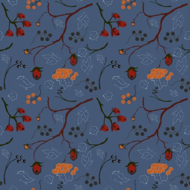 Böğürtlenli, çiçeksiz desen, arka plan. Vektör illüstrasyonu 