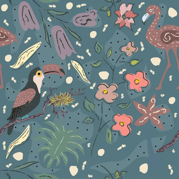 Floral Seamless Pattern Birds Background Vector Illustration — Stock Vector