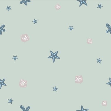 Tatil Şablonu, kabuklu ve yıldızlı arka plan. Vektör illüstrasyonu     