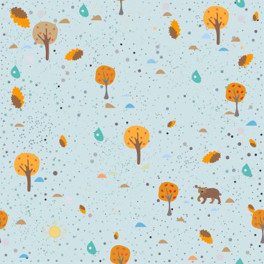 Çiçeksiz desen, ağaçların arkası. Vektör illüstrasyonu 