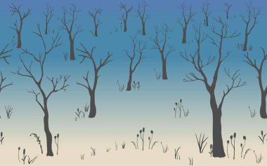 Çiçeksiz desen, ağaçların arkası. Vektör illüstrasyonu 