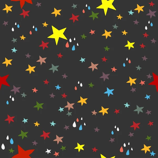 Płynny wzór z kolorowymi gwiazdami na czarno — Wektor stockowy