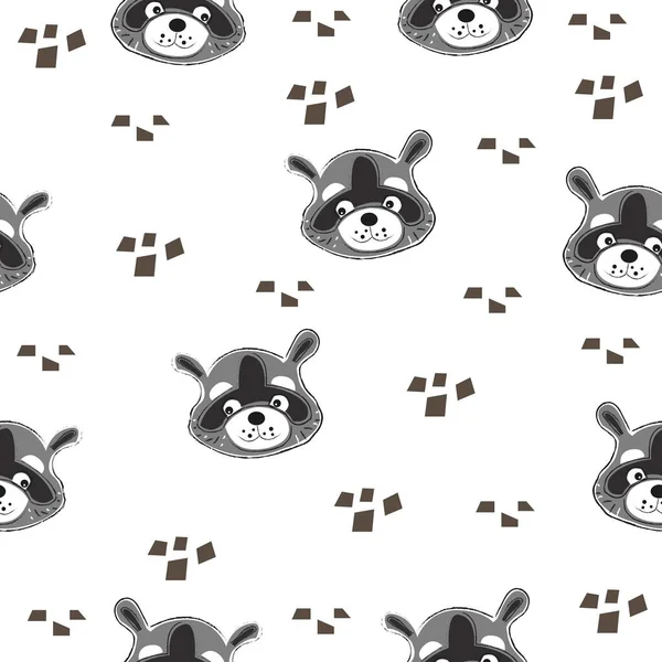 Sömlöst mönster med söta handritade tvättbjörnar (huvuden) — Stock vektor