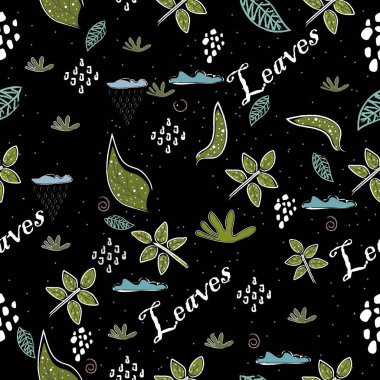 Yapraklı Şirin Desen. Yaprak Koleksiyonu. El Çizimi Tablosu