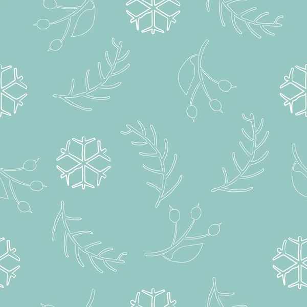 手描きの冬の植物とシームレスな冬のパターン — ストックベクタ