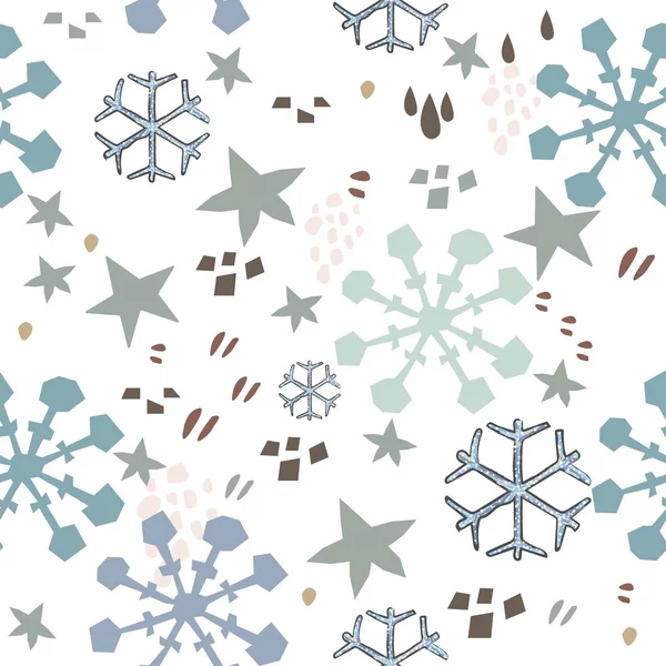 Seamless Winter Pattern with Hand Drawn Snowflakes. Scandinavian — Stock Vector